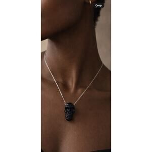 Sterling Silver 925 Skull Necklace Black Amethyst Stone Pendant 16 Inch $45